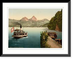 Historic Framed Print, Treib and Mythen Lake Lucerne Switzerland,  17-7/8" x 21-7/8"