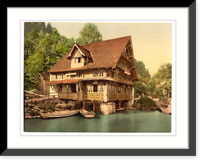 Historic Framed Print, Treib chalet on lake Lake Lucerne Switzerland,  17-7/8" x 21-7/8"