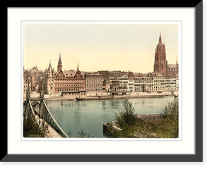 Historic Framed Print, Untermainquai Saalhof and Cathedral Frankfort on Main (i.e. Frankfurt am Main) Germany,  17-7/8" x 21-7/8"