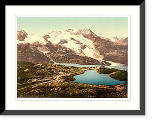 Historic Framed Print, Upper Engadine Bernina Hospice and Cambrena Glacier Grisons Switzer,  17-7/8" x 21-7/8"