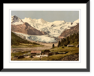 Historic Framed Print, Upper Engadine Roseg Glacier and Hotel Grisons Switzerland,  17-7/8" x 21-7/8"