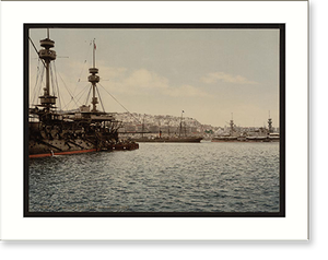 Antique Photochrom - With war ships Algiers Algeria - Vintage Wall Art Gift