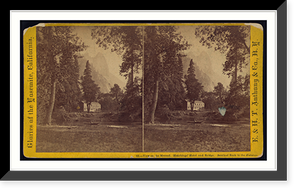 Historic Framed Print, View on the Merced. Hutchings Hotel and Bridge. Sentinel Rock in the distance,  17-7/8" x 21-7/8"