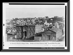 Holy Cross Parish Hall, Eddy Street (moved from Market & Second Streets), San Francisco, San Francisco County, CA, Antique Print
