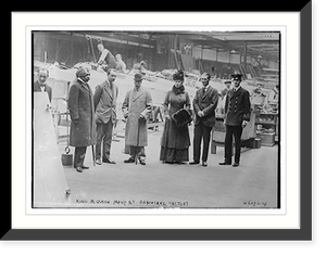 Historic Framed Print, King Geo. & Queen Mary at plane factory,  17-7/8" x 21-7/8"