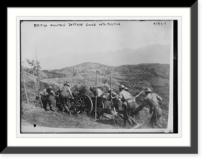 Historic Framed Print, British mt. battery going into position,  17-7/8" x 21-7/8"