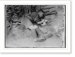 Vintage Military Print - Tommie writing home after battle