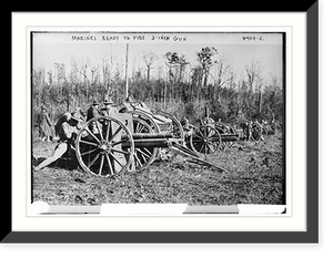 Historic Framed Print, Marines ready to fire 3" gun,  17-7/8" x 21-7/8"