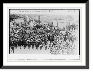 Historic Framed Print, French band & U.S. troops,  17-7/8" x 21-7/8"