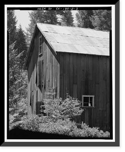 Historic Framed Print, Butt Valley Dam, Gate Tender's Barn, Butt Valley Reservoir Road, Caribou vicinity, Plumas County, CA - 3,  17-7/8" x 21-7/8"