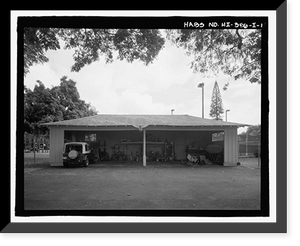 Historic Framed Print, U.S. Naval Base, Pearl Harbor, Naval Housing Area Hospital Point, Surgeons' Garage, Intersection of Service Road & driveway behind First Street, Pearl City, Honolulu County, HI,  17-7/8" x 21-7/8"