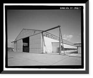 Historic Framed Print, U.S. Naval Base, Pearl Harbor, Army Hangar, Wasp Boulevard at north intersection with Ranger Loop, Pearl City, Honolulu County, HI,  17-7/8" x 21-7/8"
