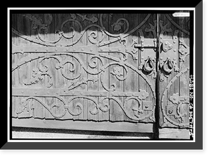 Historic Framed Print, Death Valley Ranch, Entrance Gates & Dungeon Apartment, Death Valley Junction vicinity, Inyo County, CA - 5,  17-7/8" x 21-7/8"