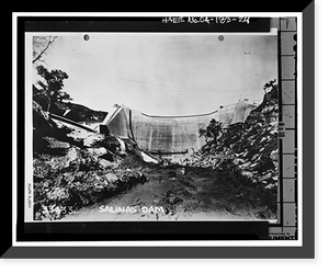 Historic Framed Print, Salinas Dam, Salinas River near Pozo Road, Santa Margarita vicinity, San Luis Obispo County, CA - 24,  17-7/8" x 21-7/8"