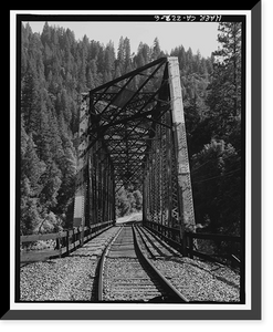 Historic Framed Print, Southern Pacific Railroad Shasta Route, Bridge No. 301.85, Milepost 301.85, Pollard Flat vicinity, Shasta County, CA - 6,  17-7/8" x 21-7/8"