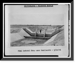 Historic Framed Print, San Carlos Irrigation Project, Pima Lateral, Main Canal at Sacaton Dam, Coolidge, Pinal County, AZ - 13,  17-7/8" x 21-7/8"