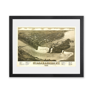 Historic Framed Print NY Niagara Falls 1882 Bird's Eye View Map , 17-7/8" x 21-7/8"