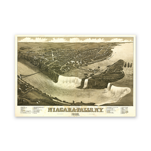 Historic Framed Print NY Niagara Falls 1882 Bird's Eye View Map , 17-7/8" x 21-7/8"