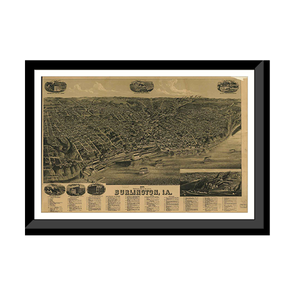 Panoramic Map - Burlington, Iowa, 1889 - Bird's Eye View Print