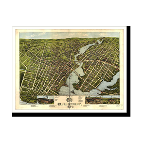 Panoramic Map - Bridgeport, Connecticut, 1875 - Bird's Eye View Print