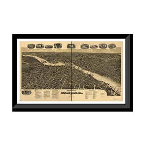 Panoramic Map - Rockford, Illinois, 1891 - Bird's Eye View Print