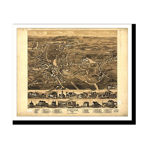 Panoramic Map - Uxbridge, Massachusetts, 1880 - Bird's Eye View Print
