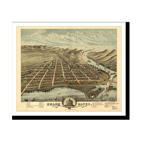 Panoramic Map - Grand Haven, Michigan, 1874 - Bird's Eye View Print