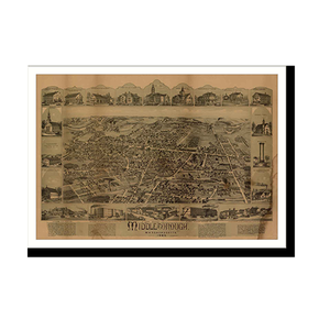 Panoramic Map - Middleborough, Massachusetts, 1889 - Bird's Eye View Print
