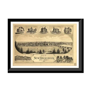 Panoramic Map - New Brunswick, New Jersey, 1880 - Bird's Eye View Print