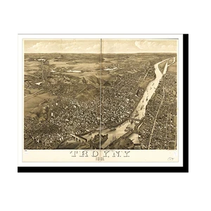 Panoramic Map - Troy, New York, 1881 - Bird's Eye View Print
