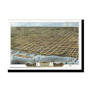 Panoramic Map - Erie, Pennsylvania, 1870 - Bird's Eye View Print
