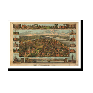 Panoramic Map - Harrisburg, Pennsylvania, 1855 - Bird's Eye View Print