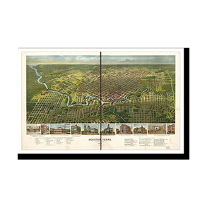 Panoramic Map - Houston, Texas, 1891 - Bird's Eye View Print