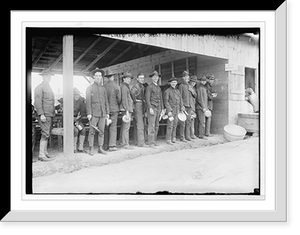 Historic Framed Print, Fort Hamilton - soldiers lined up for mess at 4th kitchen,  17-7/8" x 21-7/8"