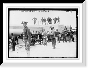 Historic Framed Print, Fort Hamilton, soldiers loading 12' gun in battery,  17-7/8" x 21-7/8"