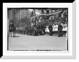 Historic Framed Print, Olympic Athletes Reception, autos, policemen, and crowd before City Hall, New York,  17-7/8" x 21-7/8"