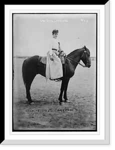 Historic Framed Print, Cow-girl, mounted on horse. Photo by Stimson, Cheyenne, Wyoming Cheyenne, Stimson.Stimson,  17-7/8" x 21-7/8"