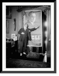 Historic Framed Print, Opera singer in front of poster,  17-7/8" x 21-7/8"
