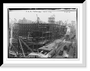 Historic Framed Print, Pennsylvania Railroad Station, in construction, New York,  17-7/8" x 21-7/8"