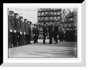 Historic Framed Print, Mayor McClellan pinning medals on honor fireman,  17-7/8" x 21-7/8"