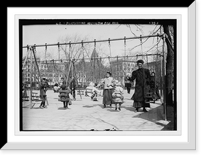 Historic Framed Print, Children in swings, Hamilton Fish Park, New York,  17-7/8" x 21-7/8"