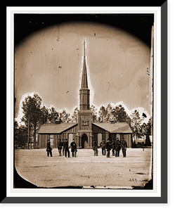 Historic Framed Print, Poplar Grove Virginia. Log church built by the 50th New York Engineers with the eng,  17-7/8" x 21-7/8"