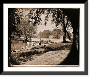 Historic Framed Print, Richmond Virginia (vicinity). Ruins of Richmond & Petersburg Railroad bridge,  17-7/8" x 21-7/8"