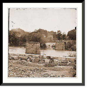 Historic Framed Print, Richmond Virginia. Ruins of Richmond & Danville Railroad bridge,  17-7/8" x 21-7/8"