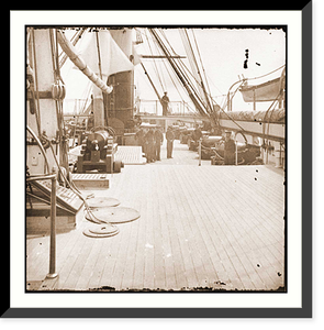 Historic Framed Print, Charleston Harbor S.C. Crew members quarterdeck and starboard battery of U.S.S. Paw,  17-7/8" x 21-7/8"