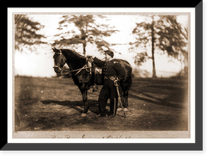 Historic Framed Print, O.H. Hart full-length portrait standing left profile in uniform alongside horse,  17-7/8" x 21-7/8"