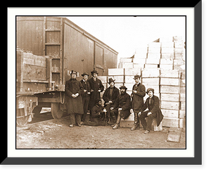 Historic Framed Print, Aquia Creek Landing Va. Clerks of the Commissary Depot by railroad car and packing,  17-7/8" x 21-7/8"