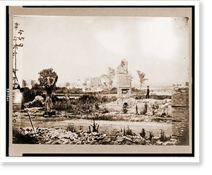 Vintage Military Print - Ruins at Hampton Virginia showing chimneys