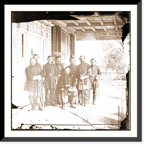 Historic Framed Print, Beaufort S.C. Gen. Isaac I. Stevens (seated) and staff on porch of a house,  17-7/8" x 21-7/8"