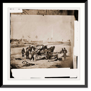 Historic Framed Print, Ambulance Corps. Method of removing wounded from the field,  17-7/8" x 21-7/8"